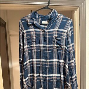 Lucky Brand Navy and Beige Plaid Shirt